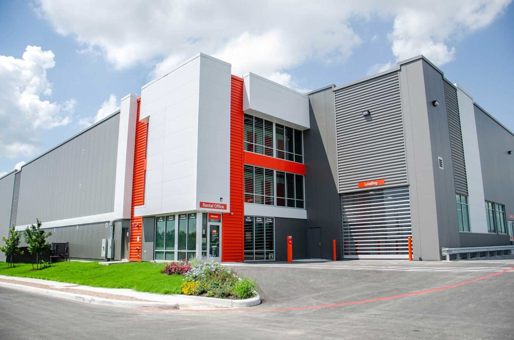 self-storage leasing office and drive-through entrance